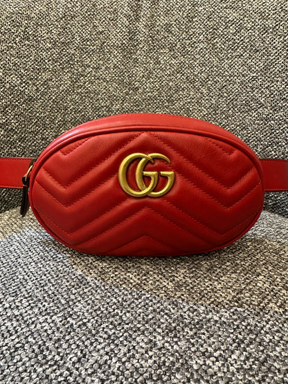 Gucci GG Marmont Belt Bag In Red Quilted Leather