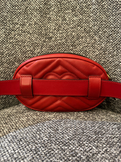 Gucci GG Marmont Belt Bag In Red Quilted Leather