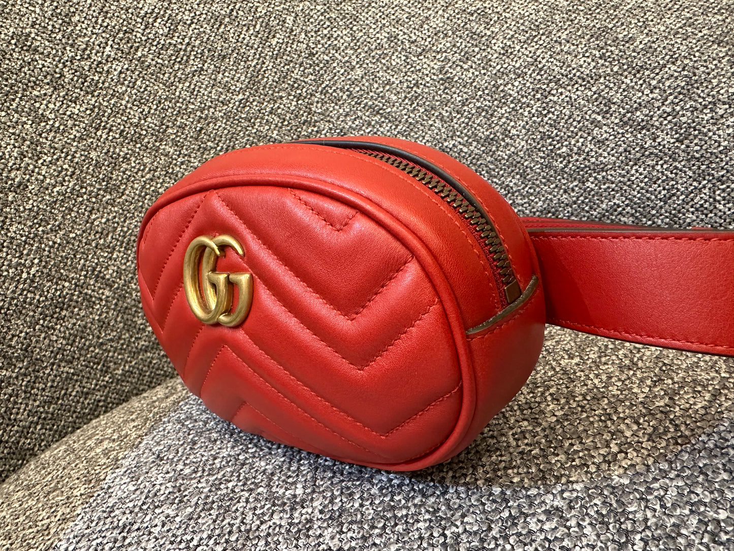 Gucci GG Marmont Belt Bag In Red Quilted Leather