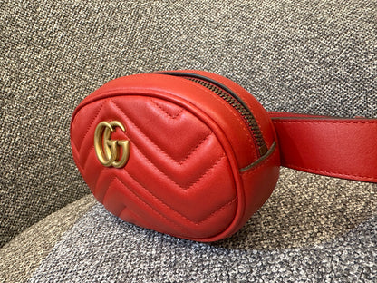 Gucci GG Marmont Belt Bag In Red Quilted Leather