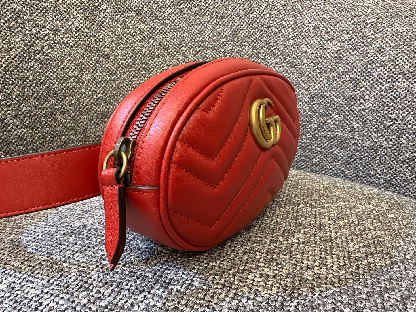 Gucci GG Marmont Belt Bag In Red Quilted Leather