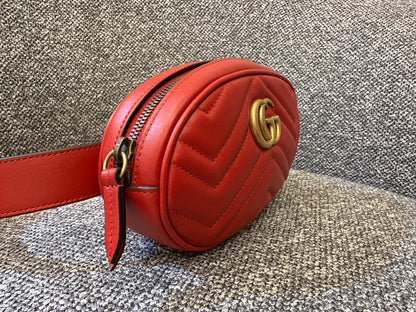 Gucci GG Marmont Belt Bag In Red Quilted Leather