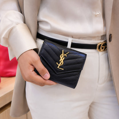 Yves Saint Laurent Cassandre Matelasse Compact Tri-fold Wallet
