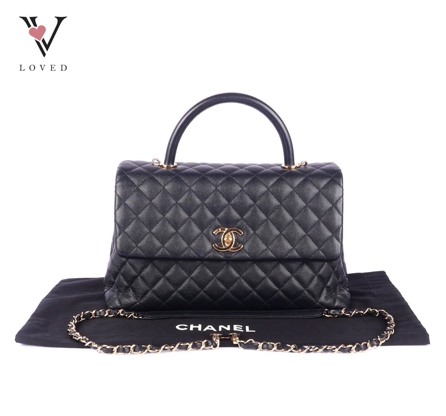 Chanel Coco Handle Bag in Black Quilted Caviar Leather