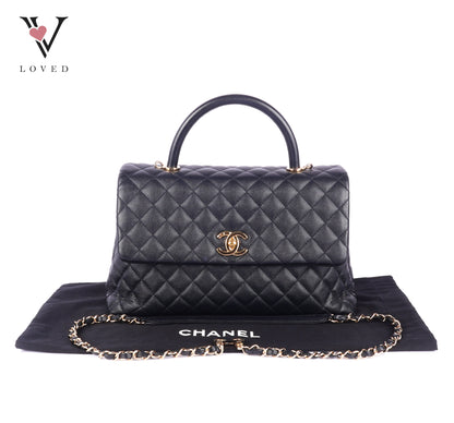 Chanel Coco Handle Bag in Black Quilted Caviar Leather