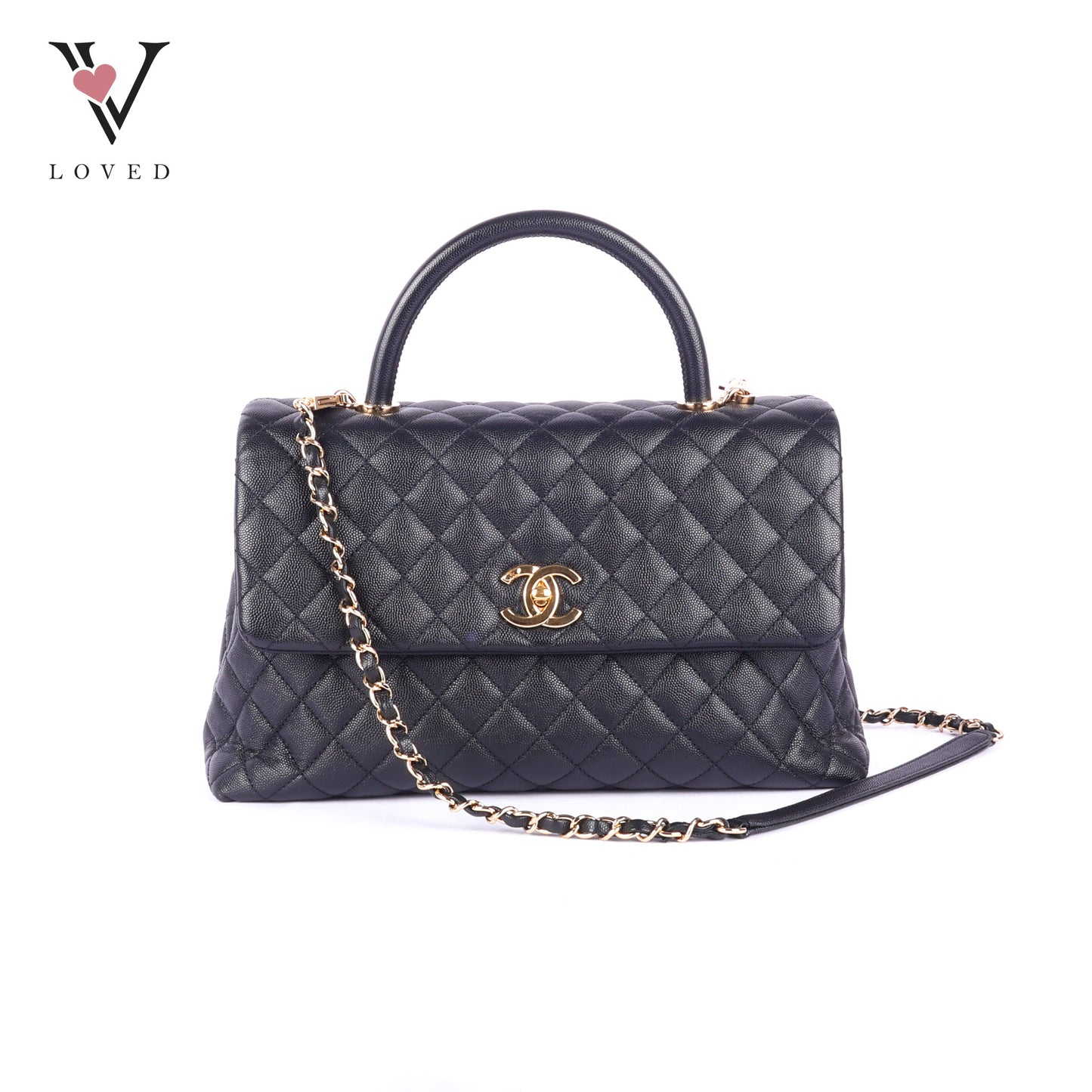 Chanel Coco Handle Bag in Black Quilted Caviar Leather