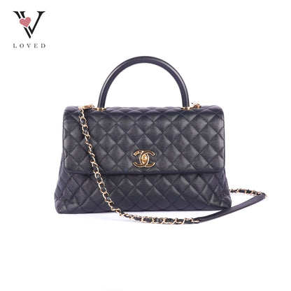 Chanel Coco Handle Bag in Black Quilted Caviar Leather