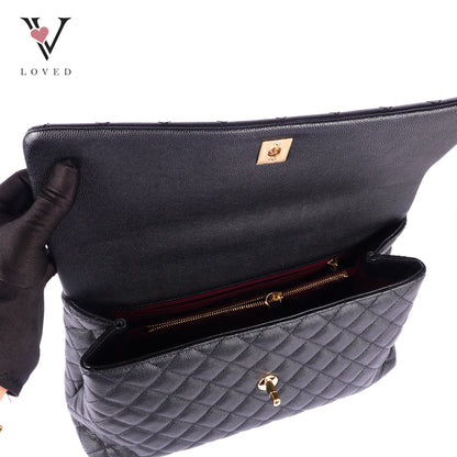 Chanel Coco Handle Bag in Black Quilted Caviar Leather