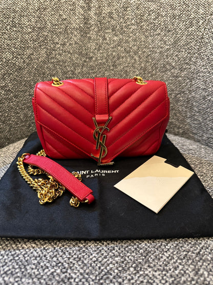 Yves Saint Laurent Classic Monogram Baby Cahin Bag In Red Quilted Matelasse Chevron Leather
