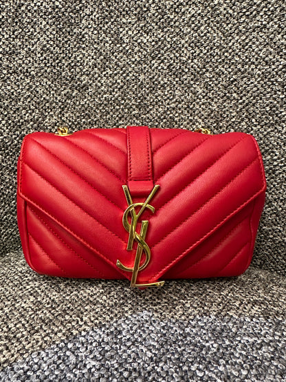 Yves Saint Laurent Classic Monogram Baby Cahin Bag In Red Quilted Matelasse Chevron Leather
