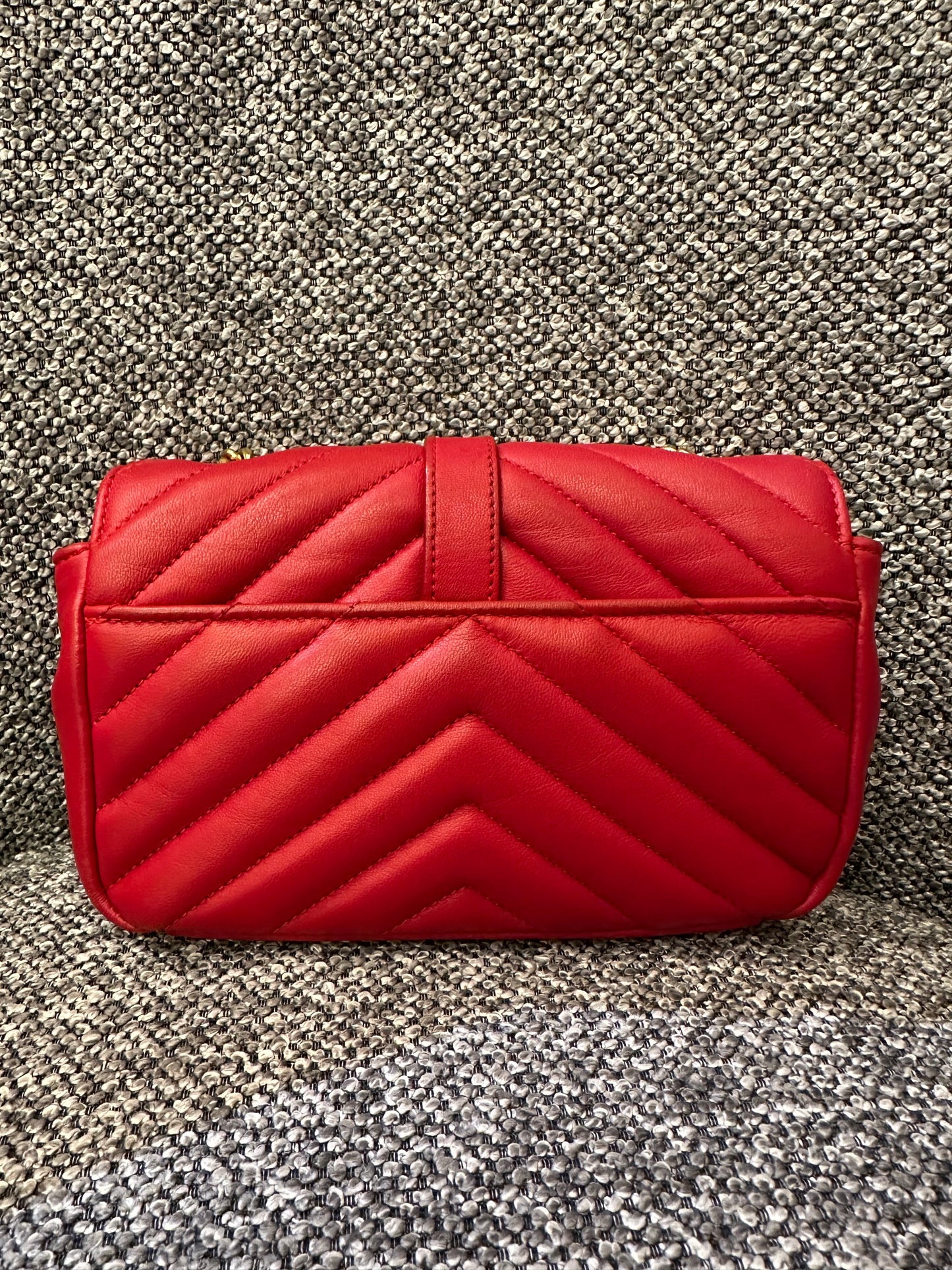 Yves Saint Laurent Classic Monogram Baby Cahin Bag In Red Quilted Matelasse Chevron Leather