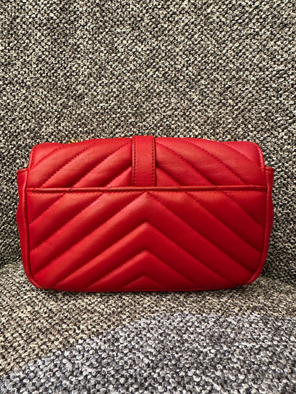 Yves Saint Laurent Classic Monogram Baby Cahin Bag In Red Quilted Matelasse Chevron Leather