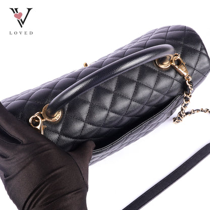 Chanel Coco Handle Bag in Black Quilted Caviar Leather