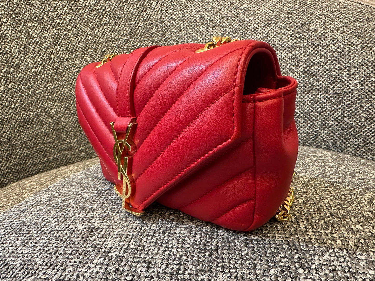 Yves Saint Laurent Classic Monogram Baby Cahin Bag In Red Quilted Matelasse Chevron Leather