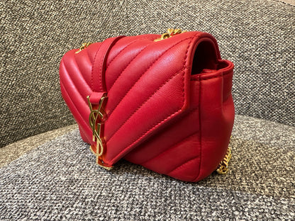 Yves Saint Laurent Classic Monogram Baby Cahin Bag In Red Quilted Matelasse Chevron Leather