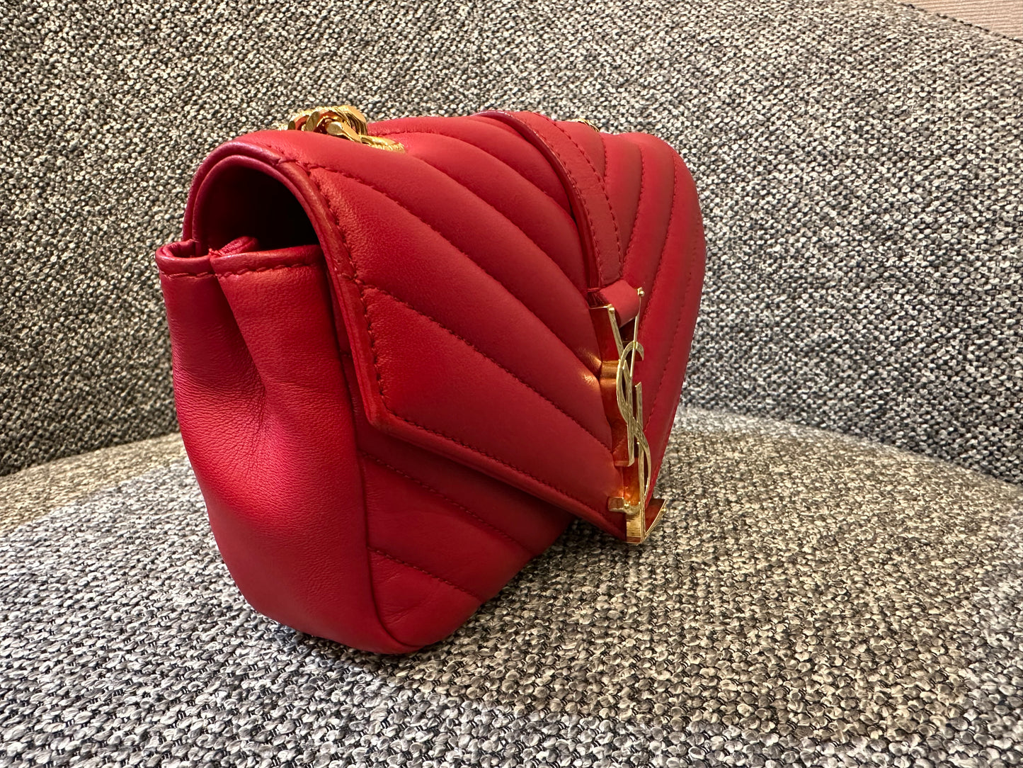 Yves Saint Laurent Classic Monogram Baby Cahin Bag In Red Quilted Matelasse Chevron Leather