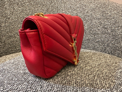 Yves Saint Laurent Classic Monogram Baby Cahin Bag In Red Quilted Matelasse Chevron Leather