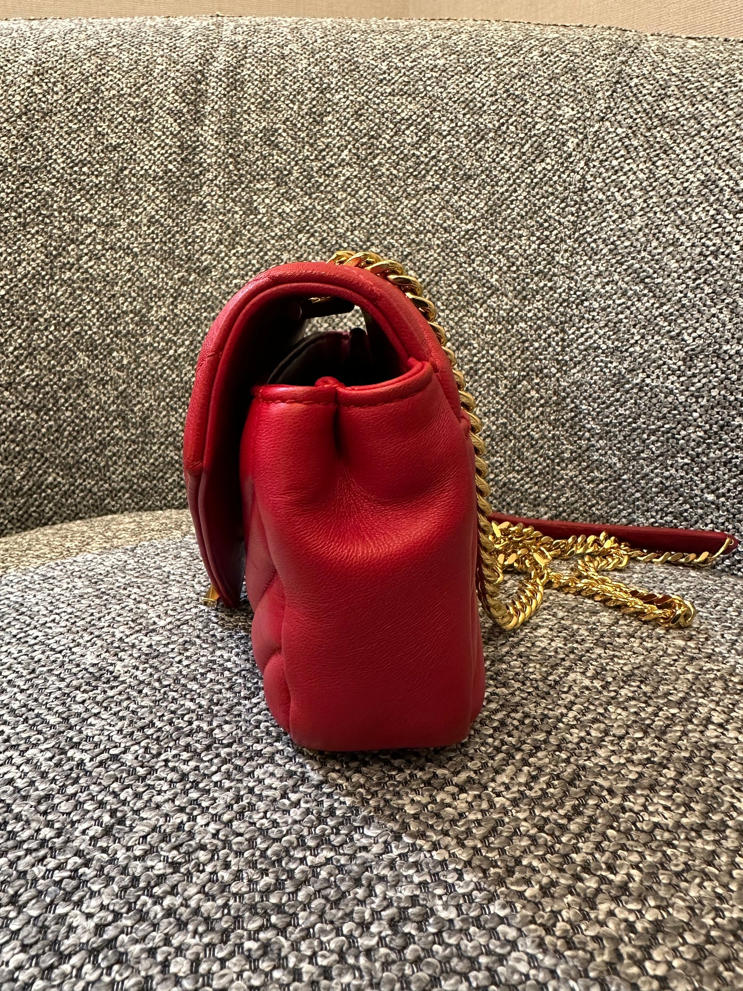 Yves Saint Laurent Classic Monogram Baby Cahin Bag In Red Quilted Matelasse Chevron Leather