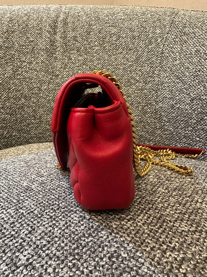 Yves Saint Laurent Classic Monogram Baby Cahin Bag In Red Quilted Matelasse Chevron Leather