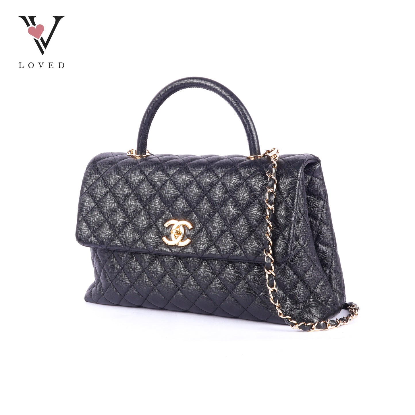 Chanel Coco Handle Bag in Black Quilted Caviar Leather