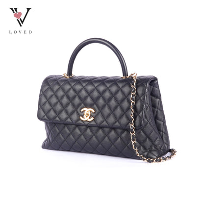 Chanel Coco Handle Bag in Black Quilted Caviar Leather