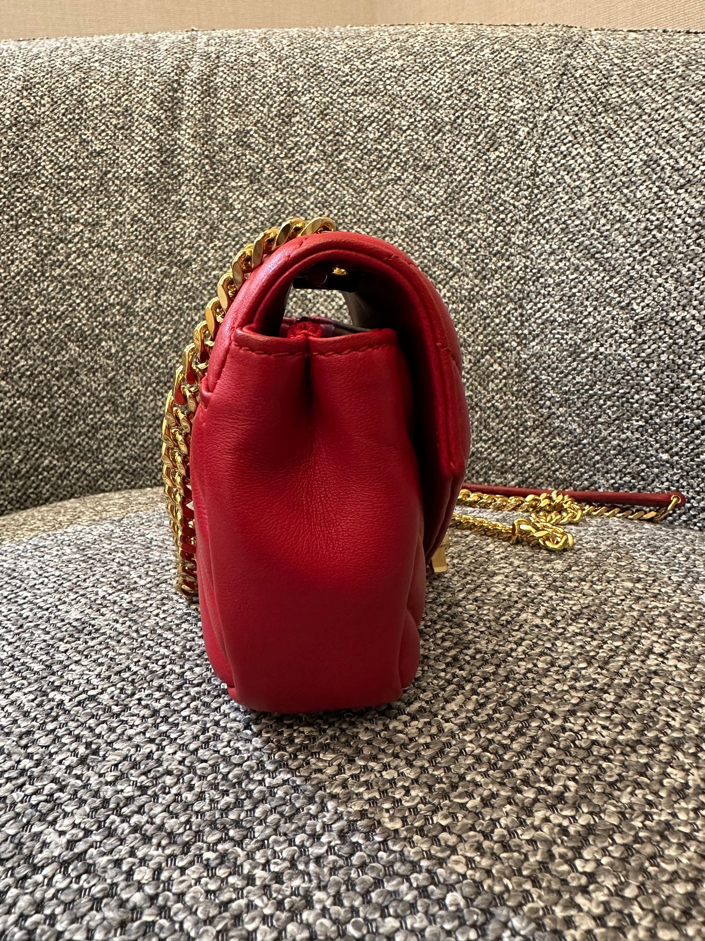 Yves Saint Laurent Classic Monogram Baby Cahin Bag In Red Quilted Matelasse Chevron Leather