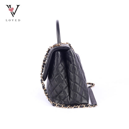 Chanel Coco Handle Bag in Black Quilted Caviar Leather