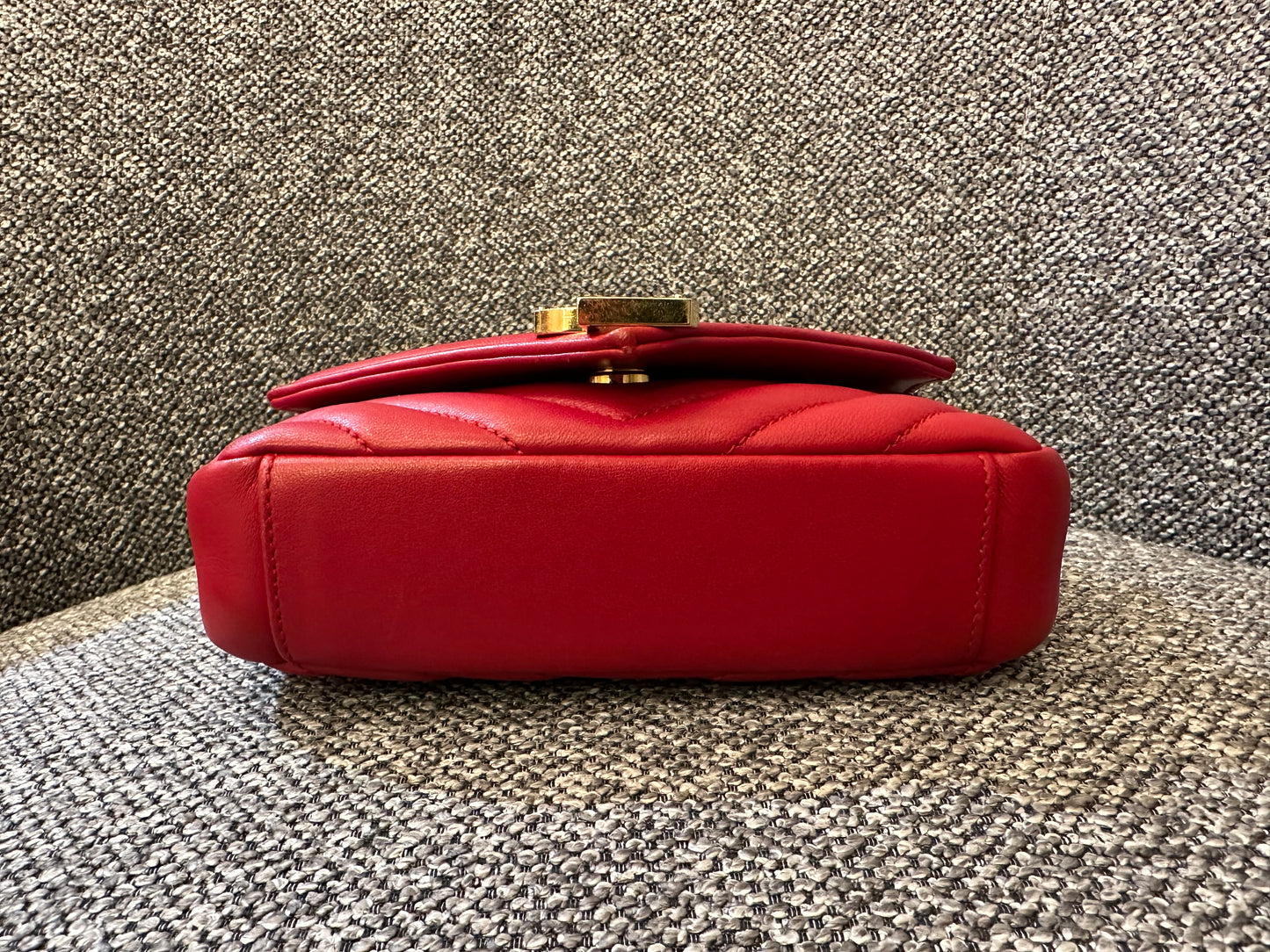 Yves Saint Laurent Classic Monogram Baby Cahin Bag In Red Quilted Matelasse Chevron Leather