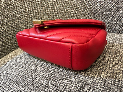 Yves Saint Laurent Classic Monogram Baby Cahin Bag In Red Quilted Matelasse Chevron Leather
