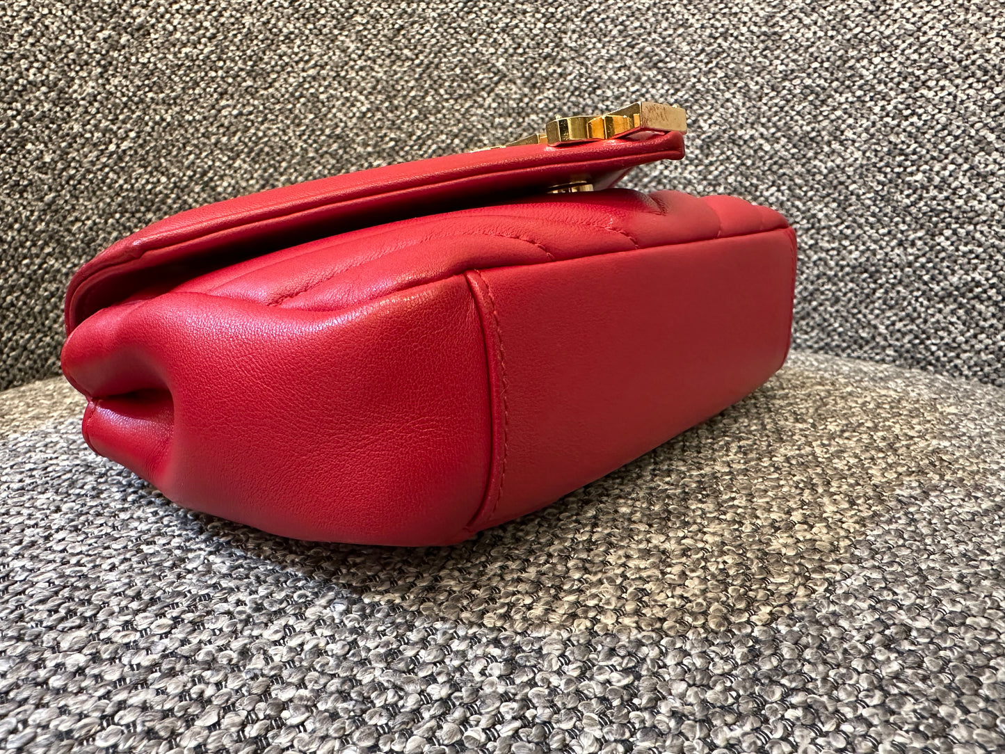 Yves Saint Laurent Classic Monogram Baby Cahin Bag In Red Quilted Matelasse Chevron Leather