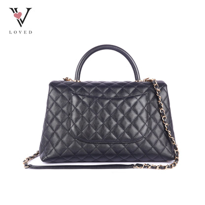 Chanel Coco Handle Bag in Black Quilted Caviar Leather