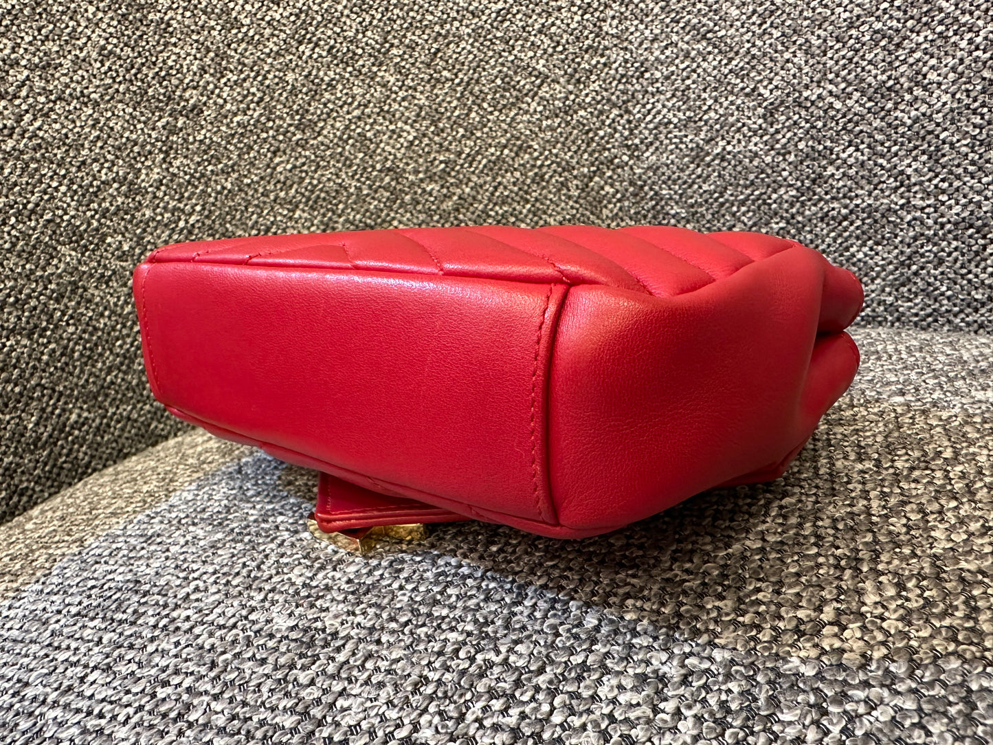 Yves Saint Laurent Classic Monogram Baby Cahin Bag In Red Quilted Matelasse Chevron Leather