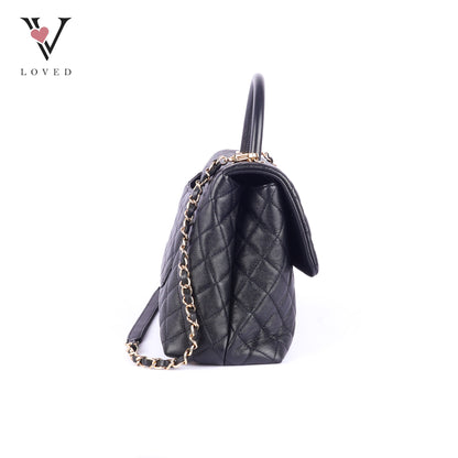 Chanel Coco Handle Bag in Black Quilted Caviar Leather