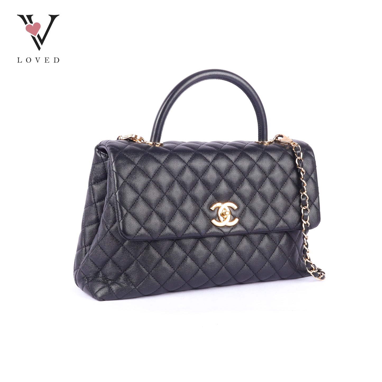 Chanel Coco Handle Bag in Black Quilted Caviar Leather