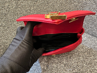 Yves Saint Laurent Classic Monogram Baby Cahin Bag In Red Quilted Matelasse Chevron Leather