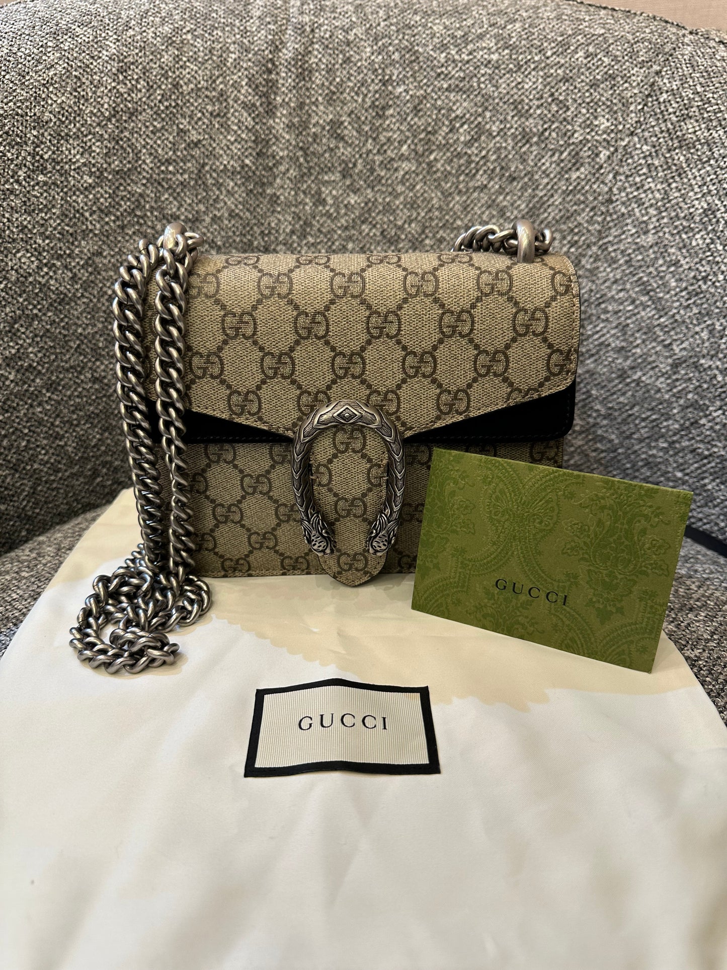 Gucci Dionysus GG Supreme Canvas Bag In Black Suede