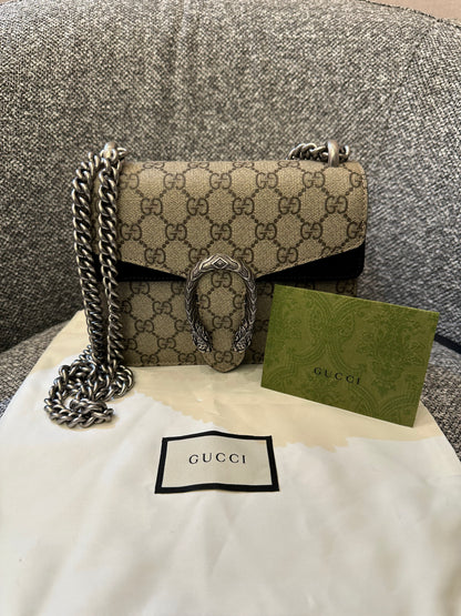 Gucci Dionysus GG Supreme Canvas Bag In Black Suede