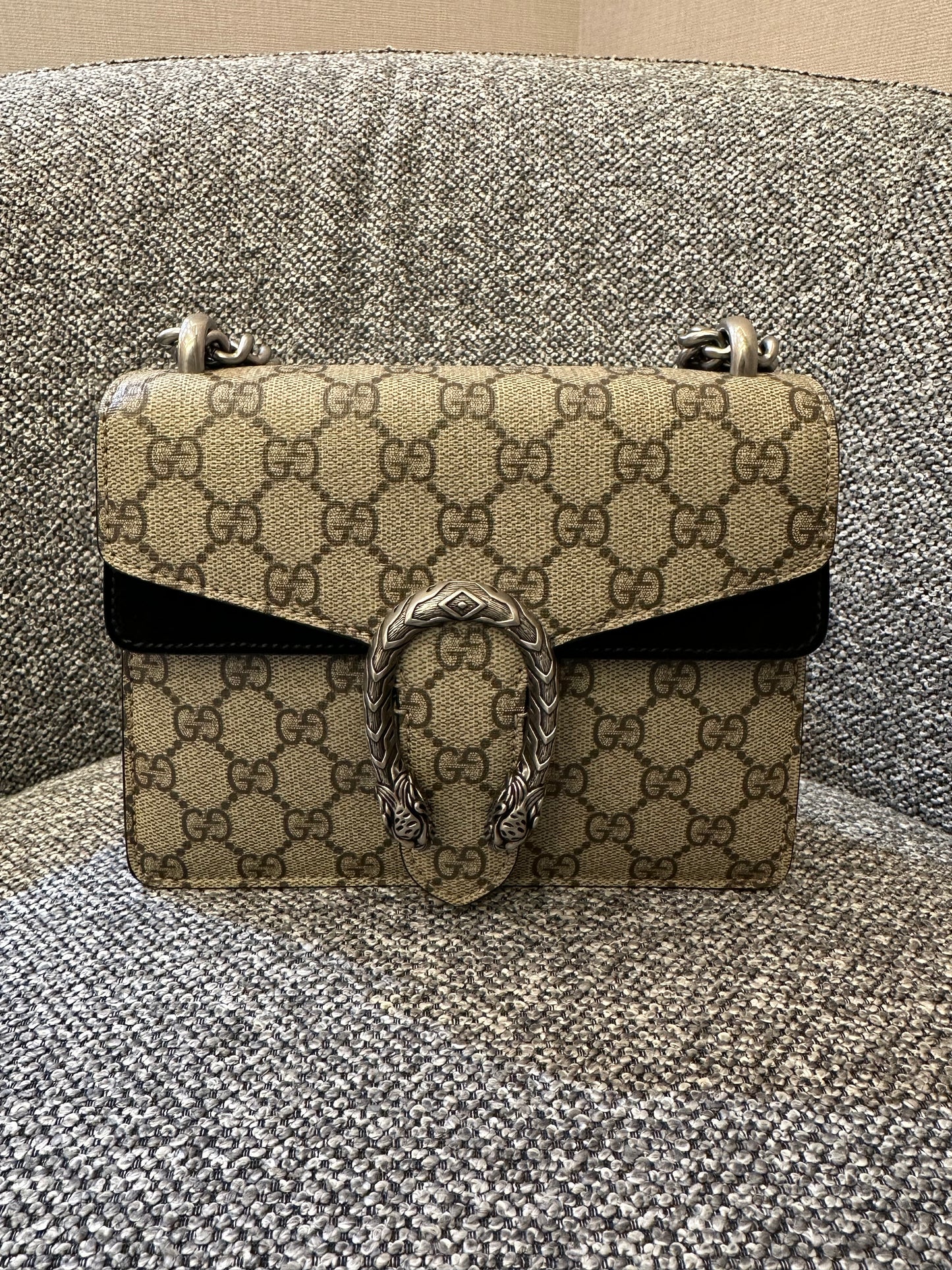 Gucci Dionysus GG Supreme Canvas Bag In Black Suede