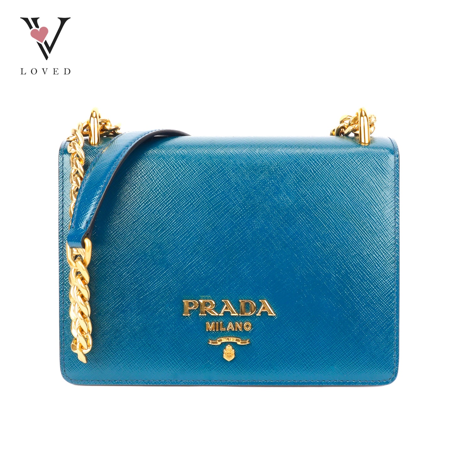 Prada Saffiano Chain Shoulder Bag in Blue-Green