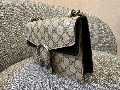 Gucci Dionysus GG Supreme Canvas Bag In Black Suede