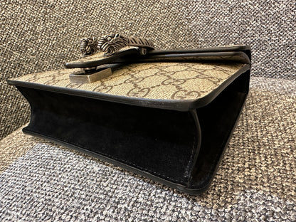 Gucci Dionysus GG Supreme Canvas Bag In Black Suede