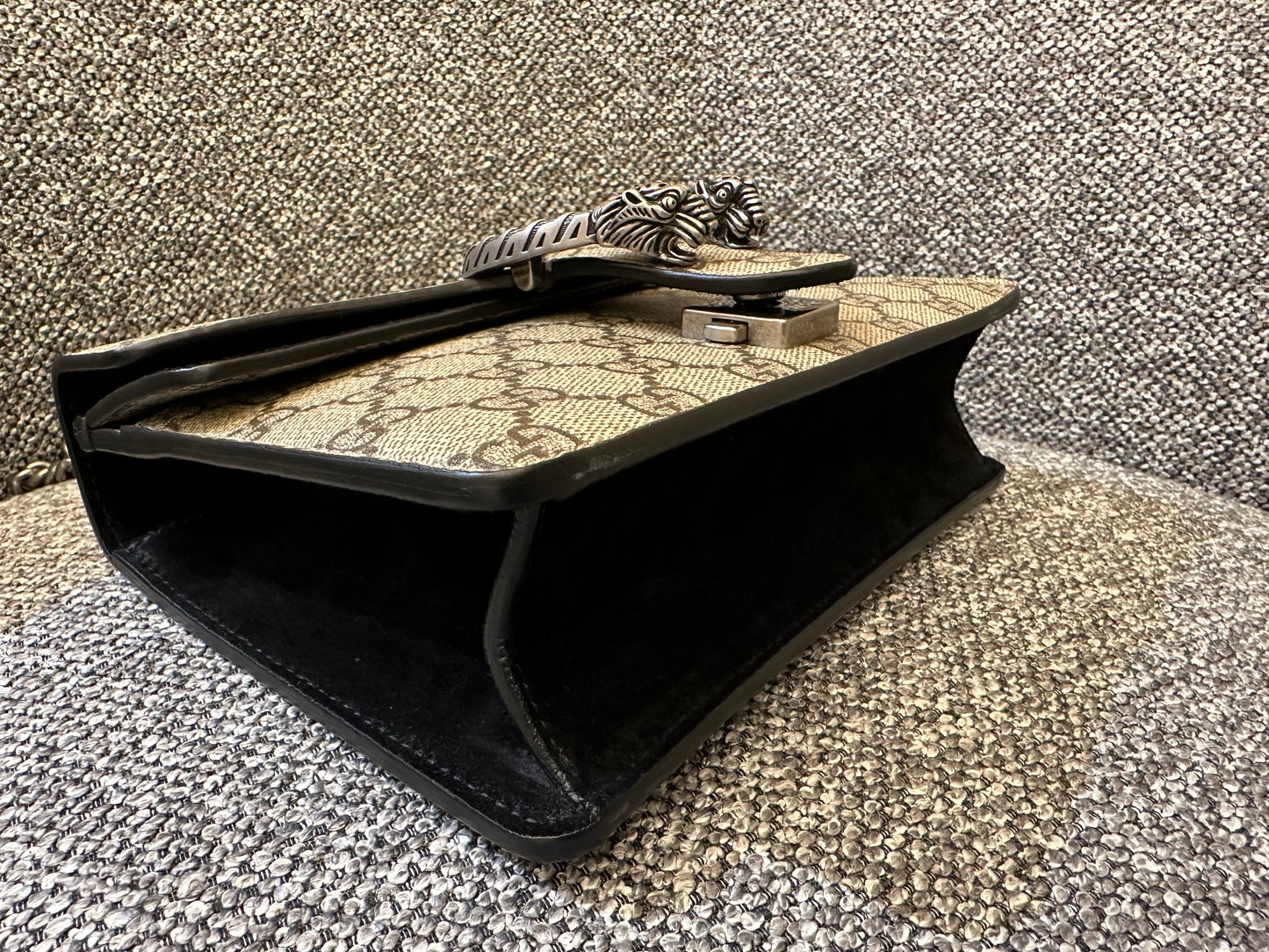 Gucci Dionysus GG Supreme Canvas Bag In Black Suede