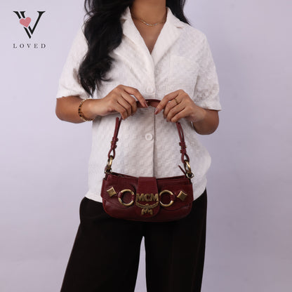 Burgundy Gold Buckle Shoulder Bag