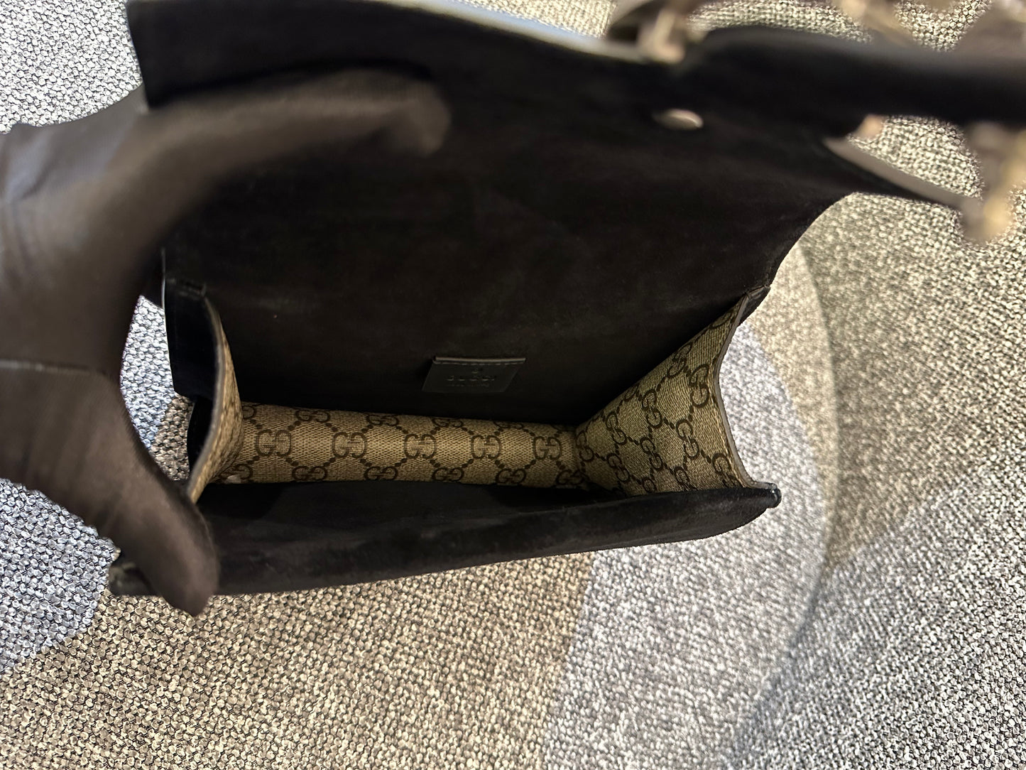 Gucci Dionysus GG Supreme Canvas Bag In Black Suede