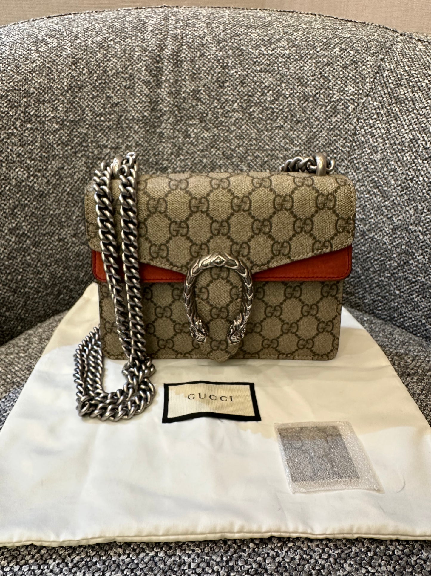 Gucci Dionysus GG Supreme Canvas Bag In Red Suede