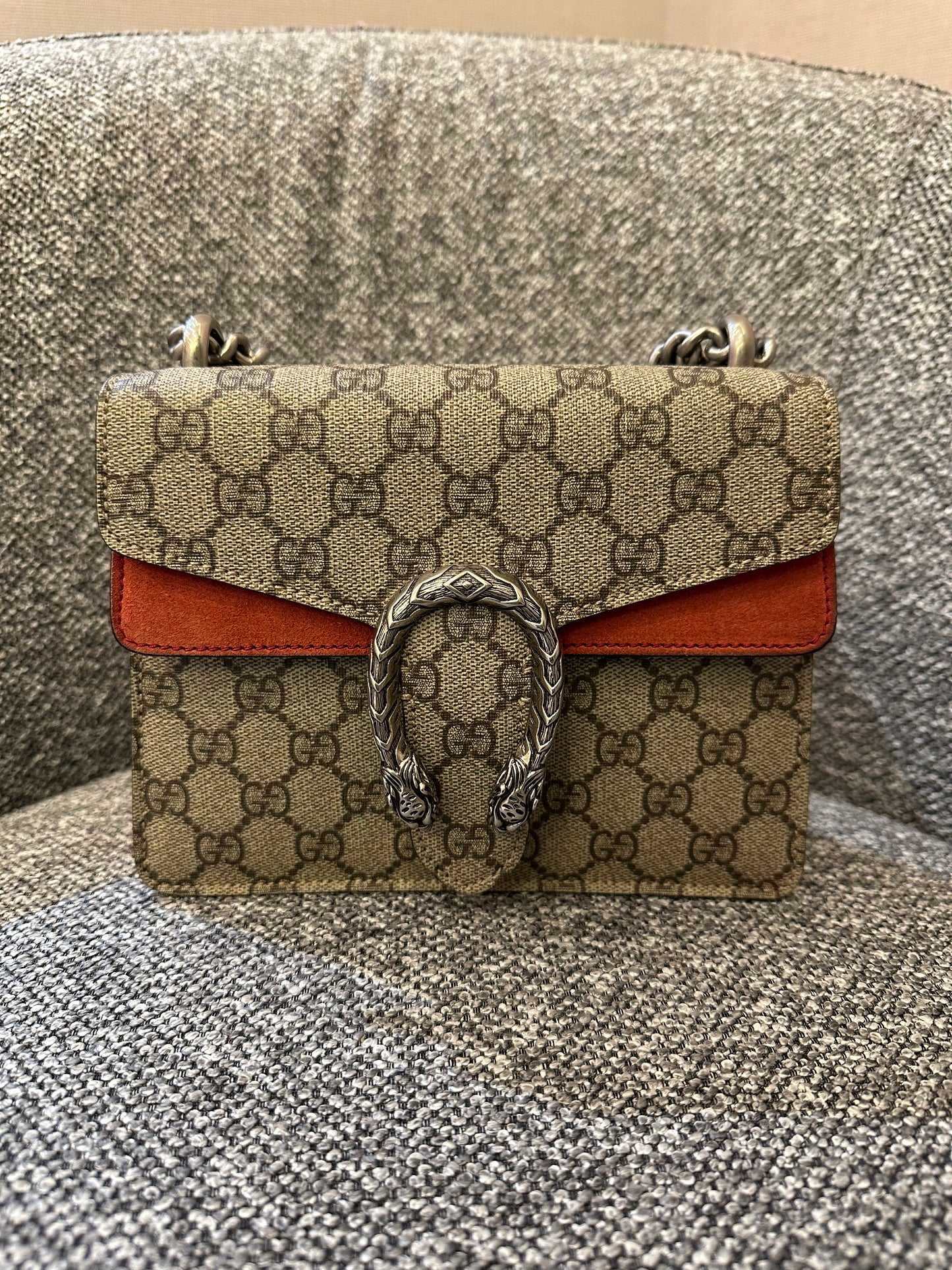 Gucci Dionysus GG Supreme Canvas Bag In Red Suede