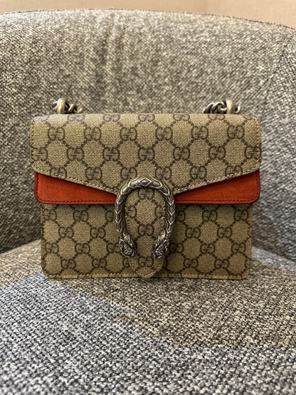 Gucci Dionysus GG Supreme Canvas Bag In Red Suede