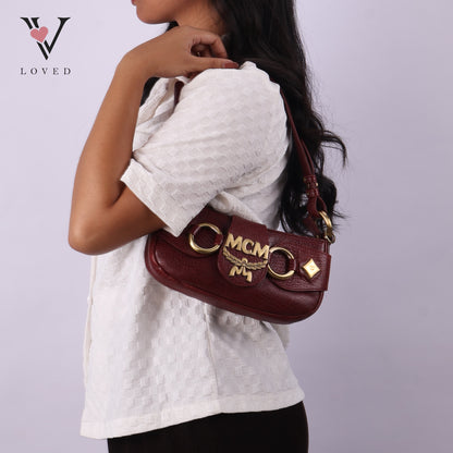 Burgundy Gold Buckle Shoulder Bag