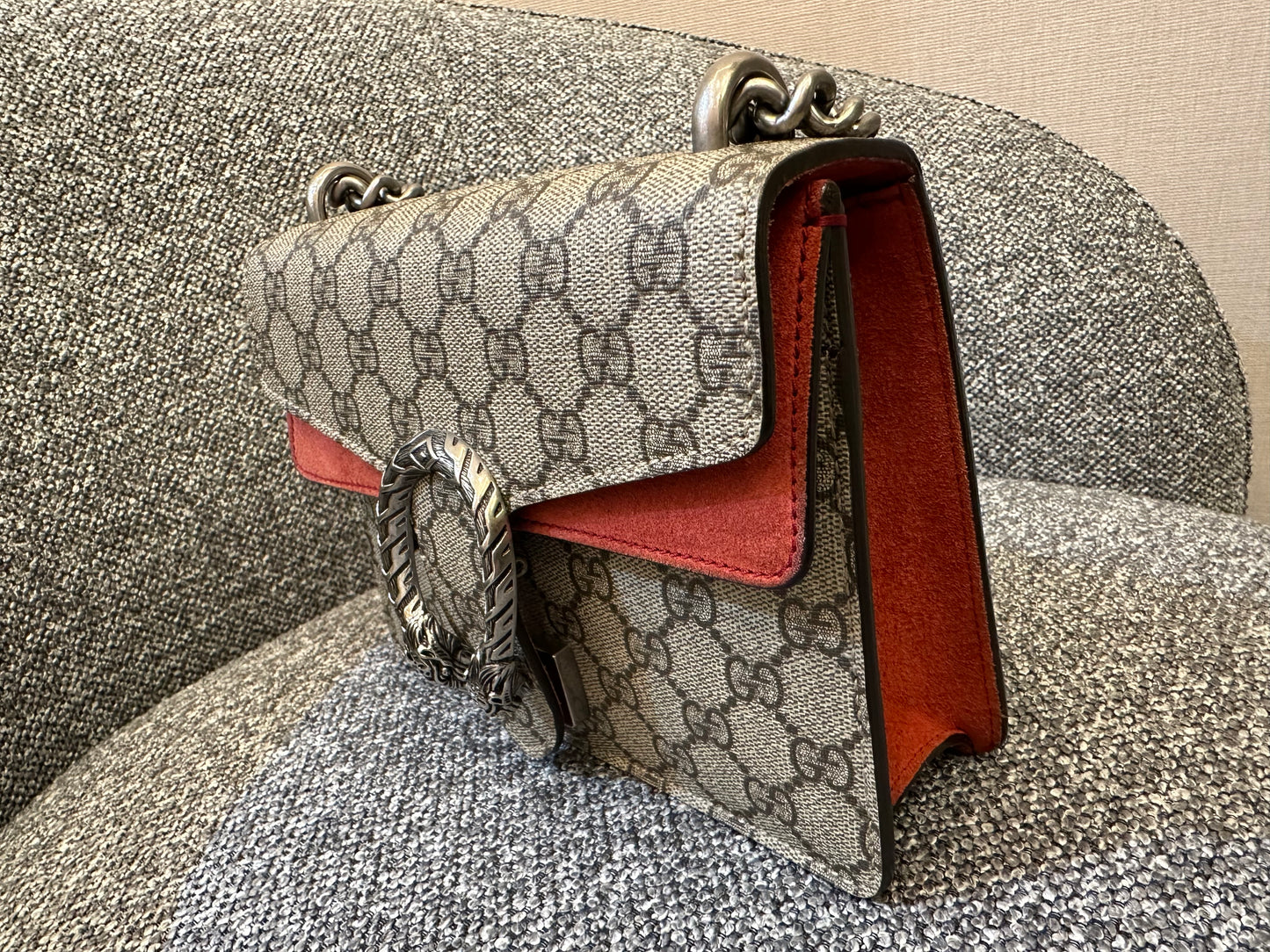 Gucci Dionysus GG Supreme Canvas Bag In Red Suede