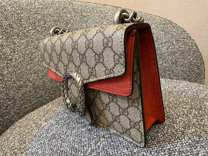 Gucci Dionysus GG Supreme Canvas Bag In Red Suede